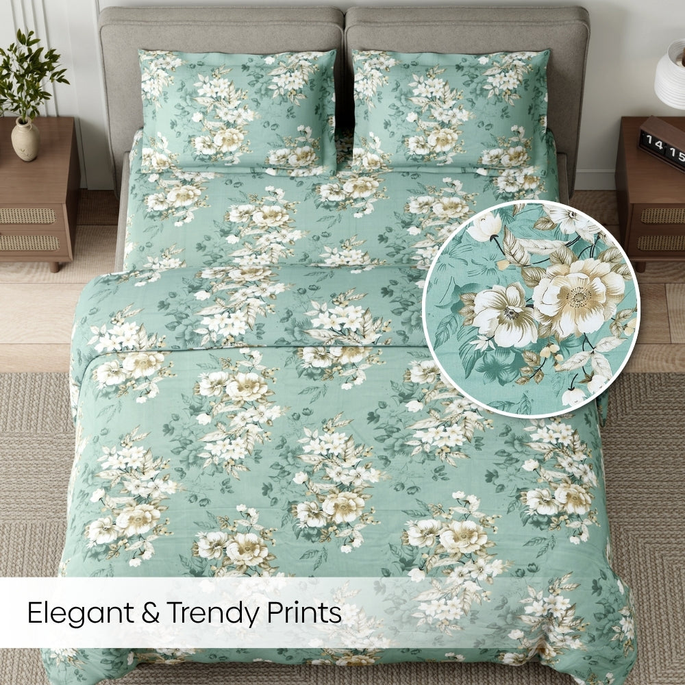 Royal Emerald Botanica 100% Cotton King Size Bedsheet, 144 TC