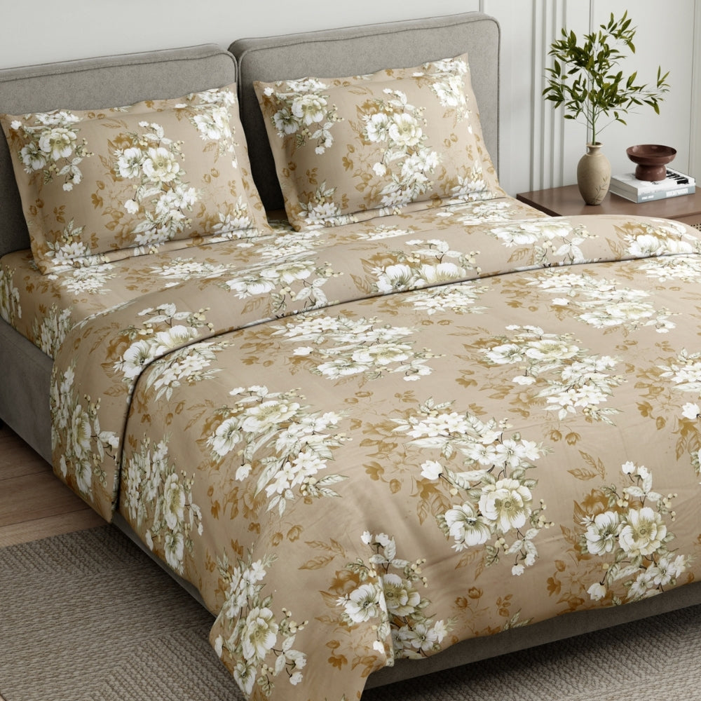 Royal Mocha Botanica 100% Cotton King Size Bedsheet, 144 TC