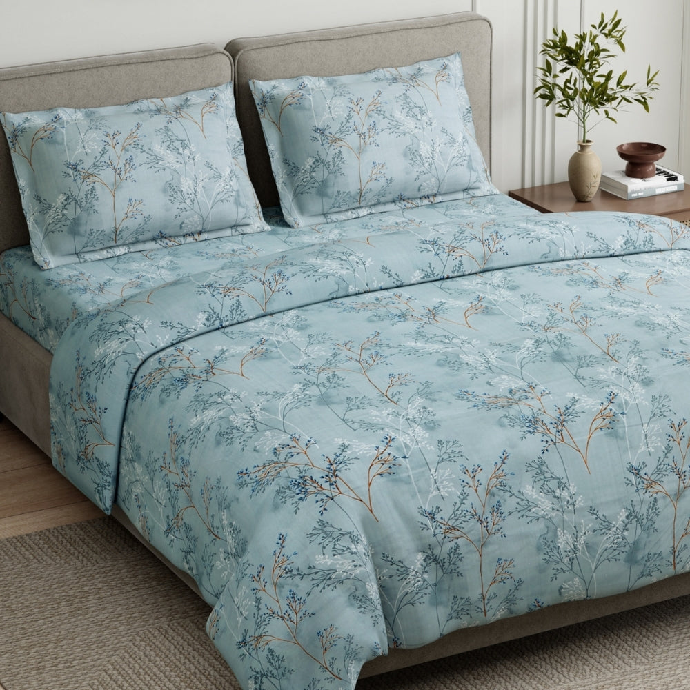 Serene Branch Green 100% Cotton King Size Bedsheet, 144 TC