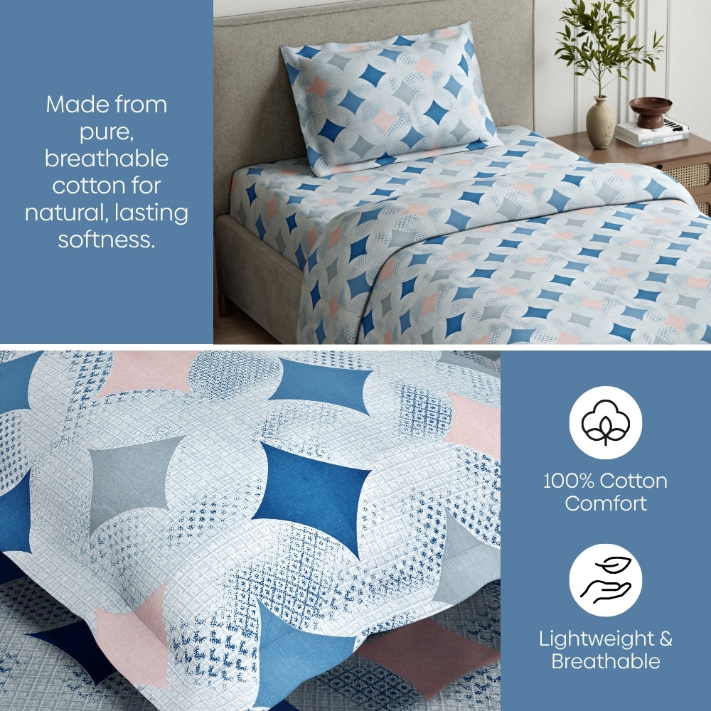 Azure Diamonds Single Size Bedsheet, 144 TC