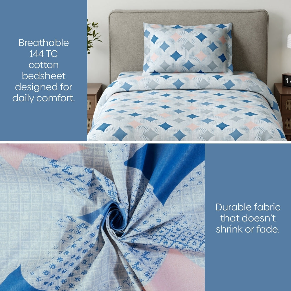 Azure Diamonds Single Size Bedsheet, 144 TC