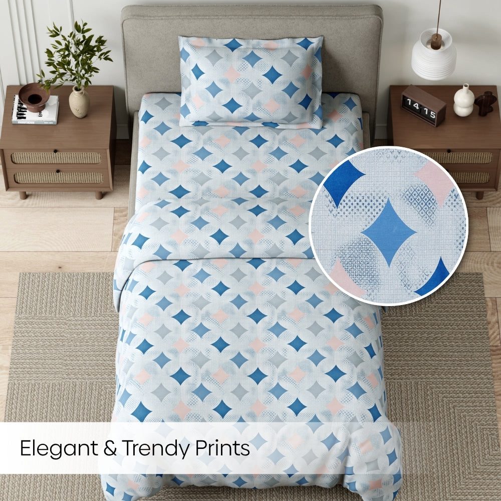 Azure Diamonds Single Size Bedsheet, 144 TC