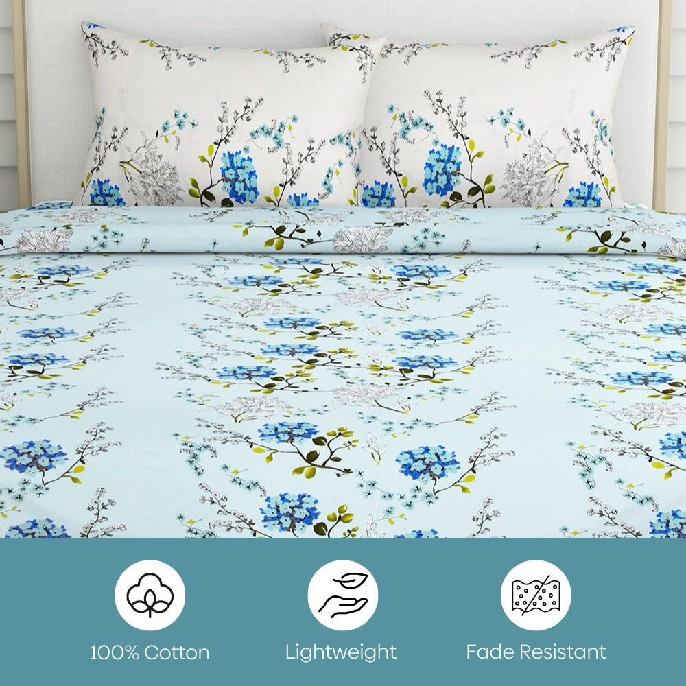 Victorian Summer Dream, 100% Cotton Double Size Bedsheet, 186 TC, Blue