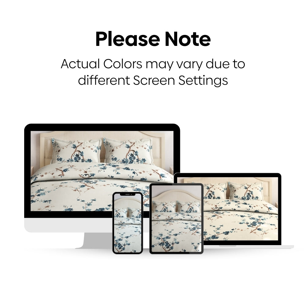 Floral Grace, 100% Cotton Double Size Bedsheet, 186 TC, Blue