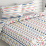 Magical Stripes 100% Cotton King Size Bedsheet, 186 TC, Blue and Yellow - Bedsheets | haus & kinder