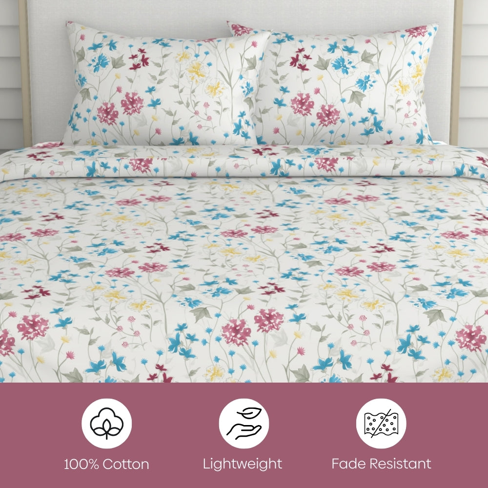 Floral Favors 100% Cotton King Size Bedsheet, 186 TC, Multi