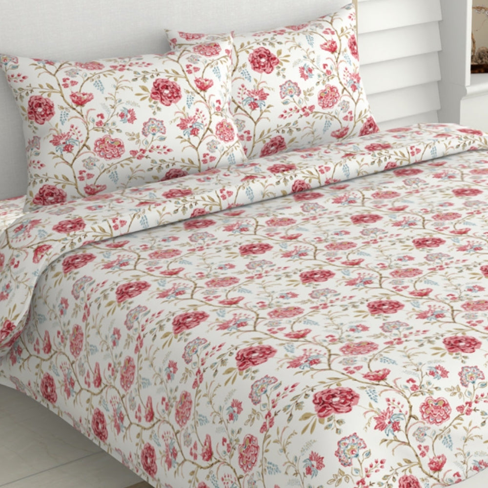 Modern Heritage 100% Cotton King Size Bedsheet, 186 TC, Red