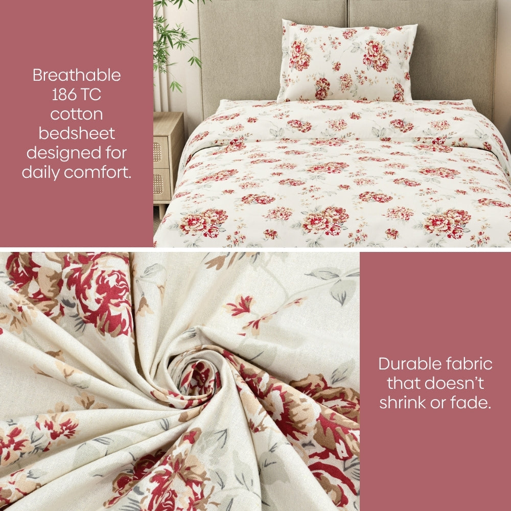 English Rose Reverie Single Flat Size Bedsheet, 186 TC