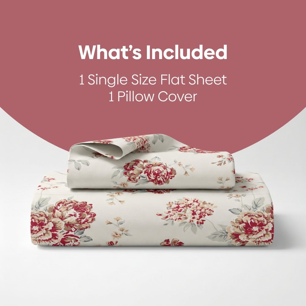 English Rose Reverie Single Flat Size Bedsheet, 186 TC