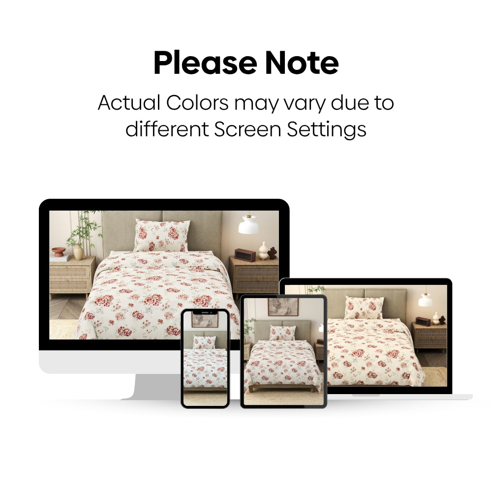 English Rose Reverie Single Flat Size Bedsheet, 186 TC