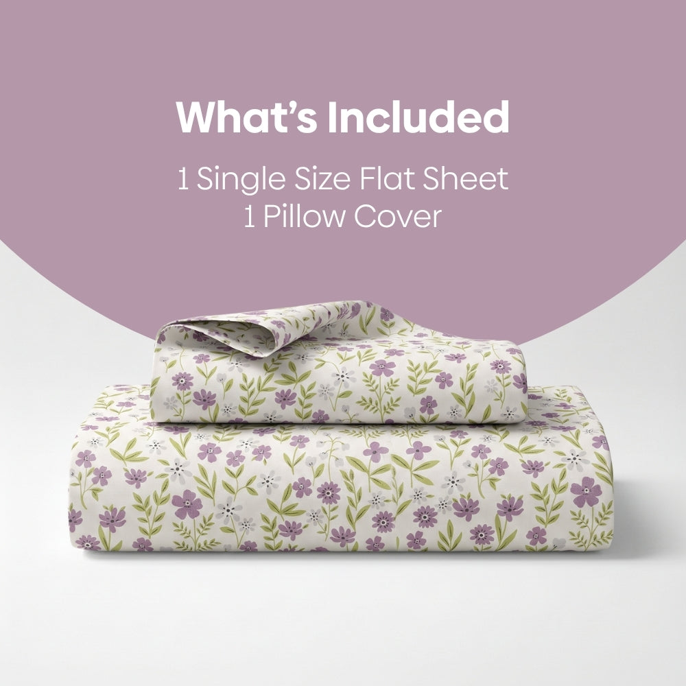 Moonlit Lavender Garden Single Fitted Size Bedsheet, 186 TC