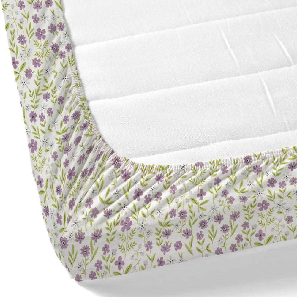 Moonlit Lavender Garden Single Fitted Size Bedsheet, 186 TC