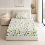 Moonlit Lavender Garden Single Fitted Size Bedsheet, 186 TC