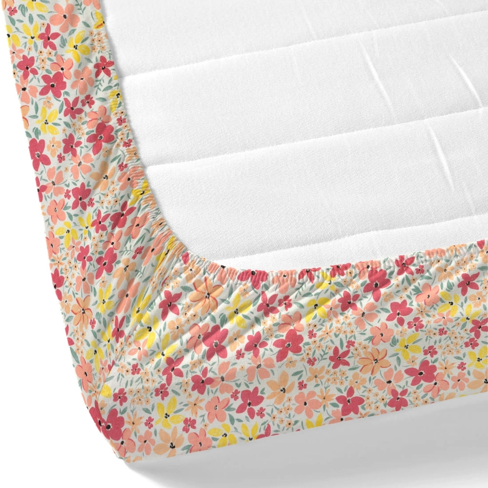 Sunlit Blossom Meadow Single Fitted Size Bedsheet, 186 TC