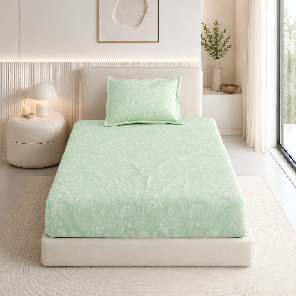 Verdant Whispers of Giverny Single Fitted Size Bedsheet, 186 TC