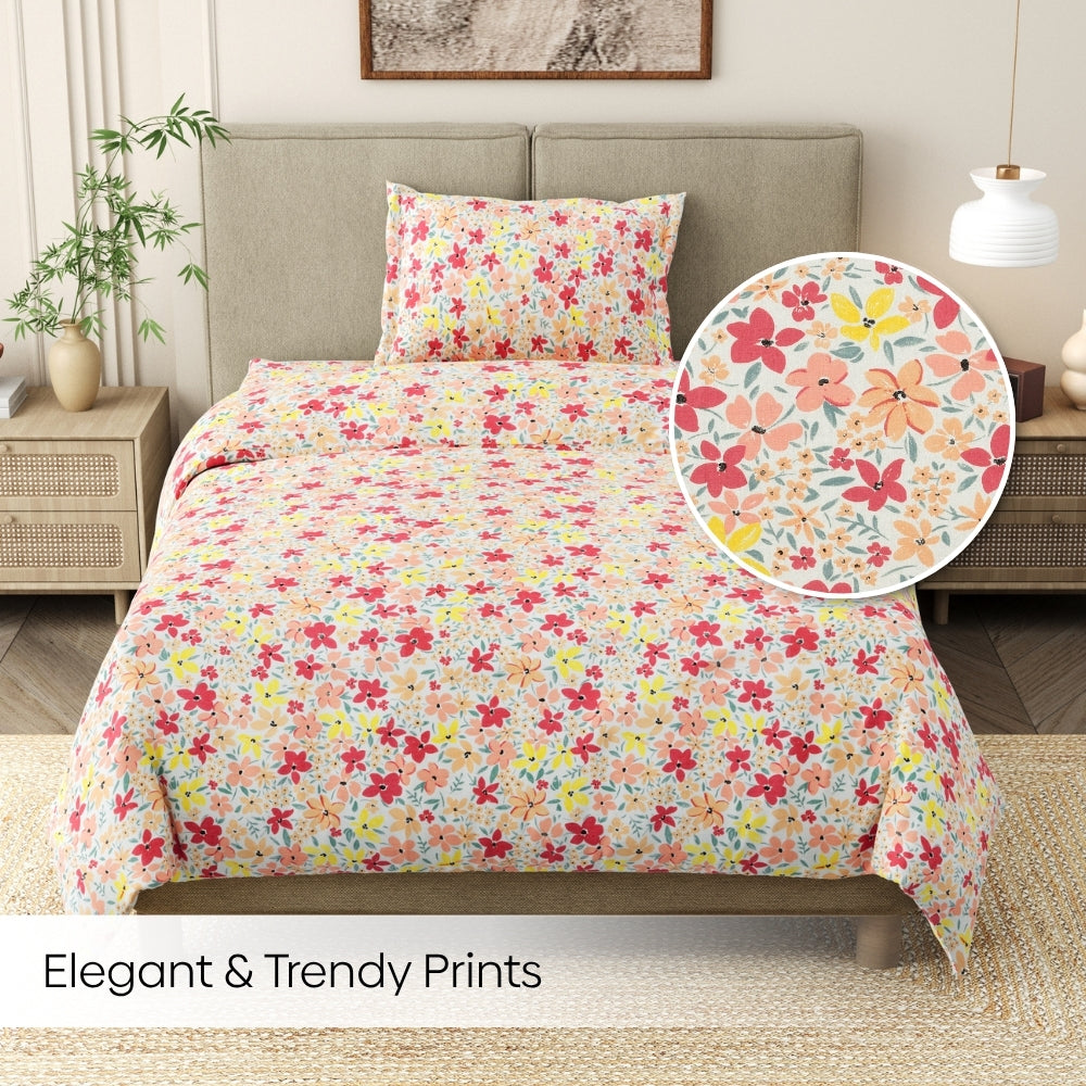 Sunlit Blossom Meadow Single Flat Size Bedsheet, 186 TC