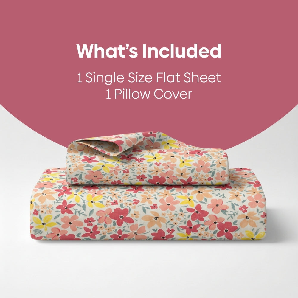 Sunlit Blossom Meadow Single Fitted Size Bedsheet, 186 TC