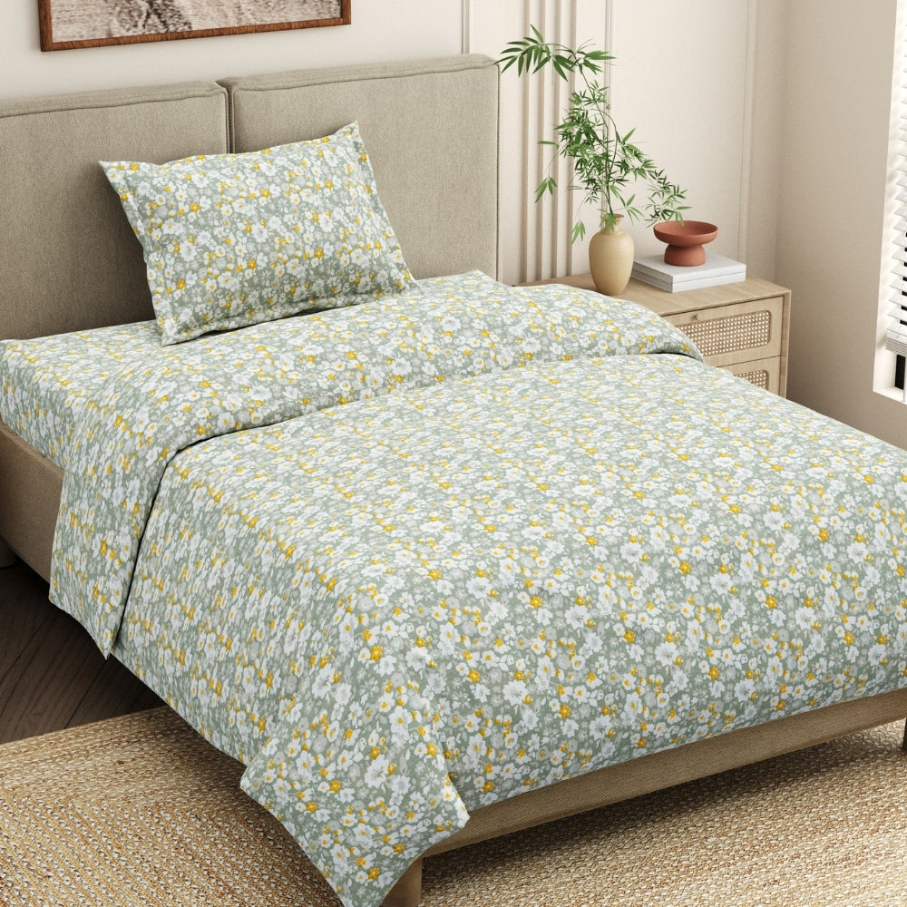 Verdant Whispers of Giverny Single Flat Size Bedsheet, 186 TC