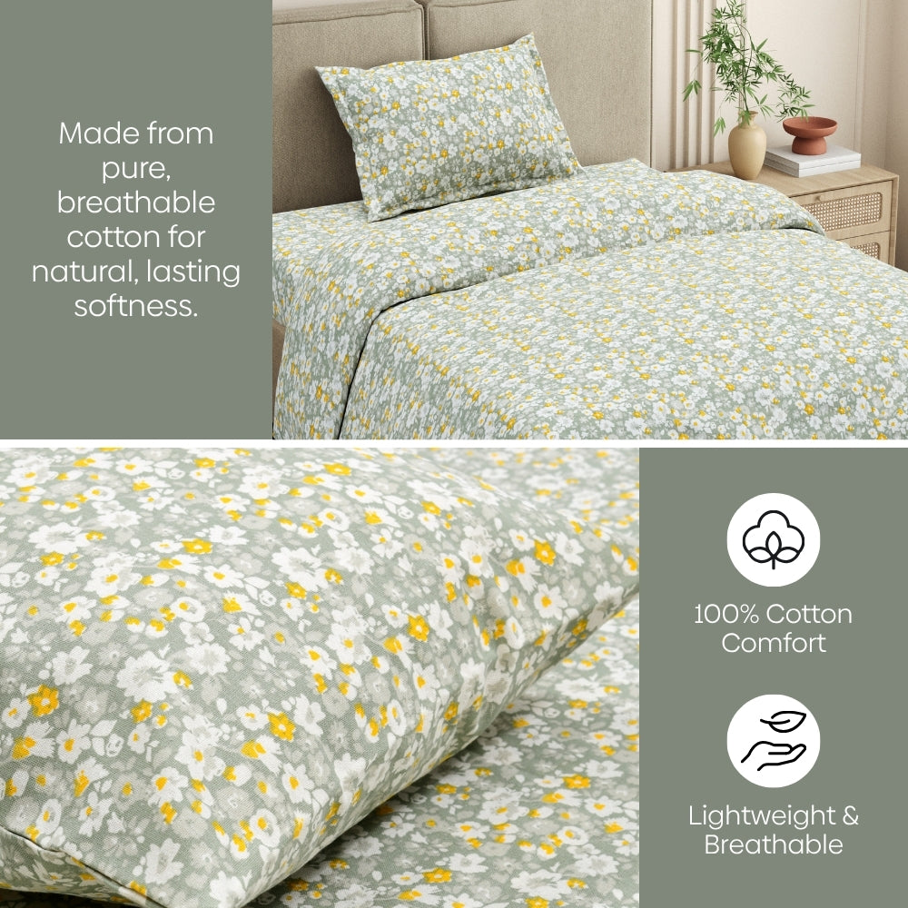 Verdant Whispers of Giverny Single Fitted Size Bedsheet, 186 TC