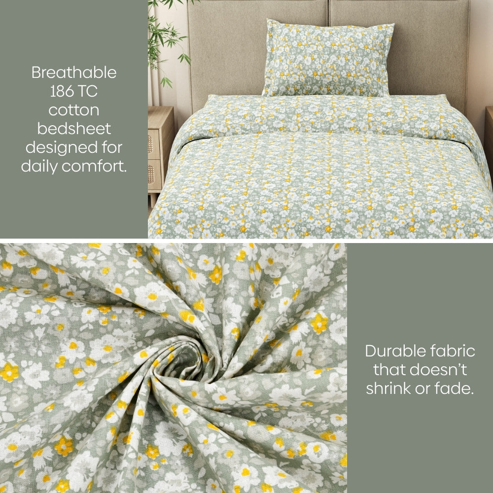 Verdant Whispers of Giverny Single Fitted Size Bedsheet, 186 TC
