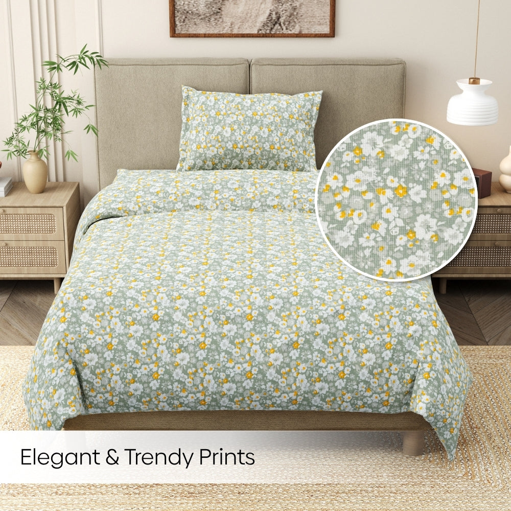 Verdant Whispers of Giverny Single Flat Size Bedsheet, 186 TC