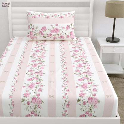 Florence Single Bed Sheet Set of 4, Ivory & Pink