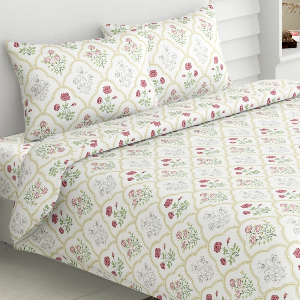 Rose Serenity, 100% Cotton King Size Bedsheet, 186 TC