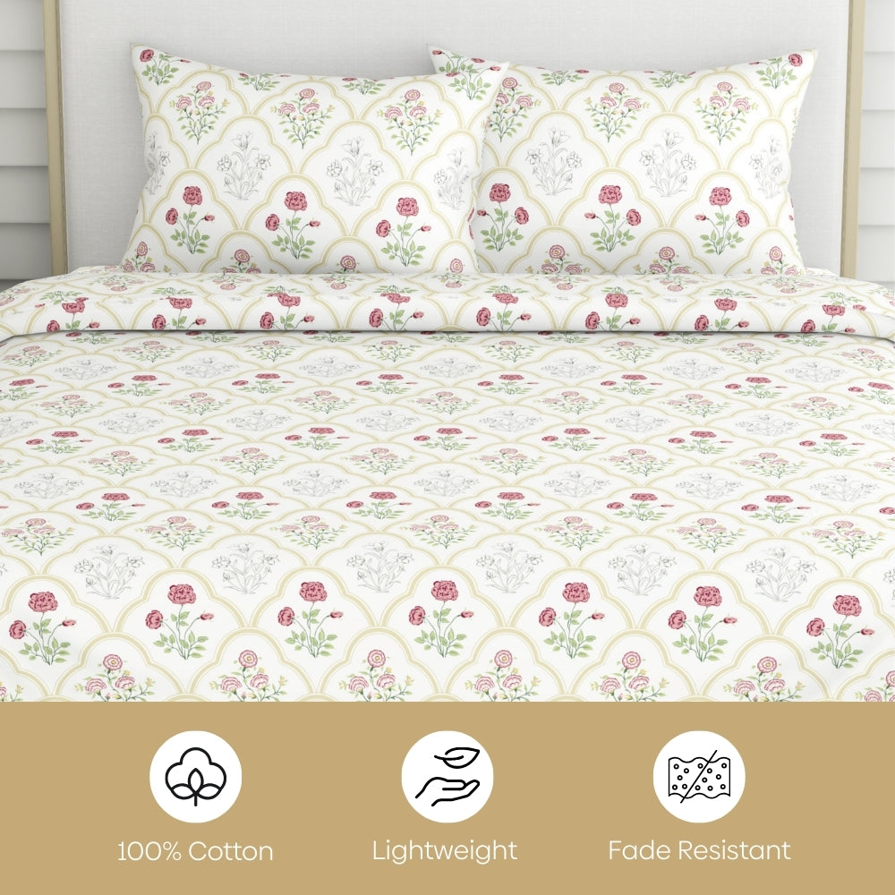 Rose Serenity, 100% Cotton King Size Bedsheet, 186 TC