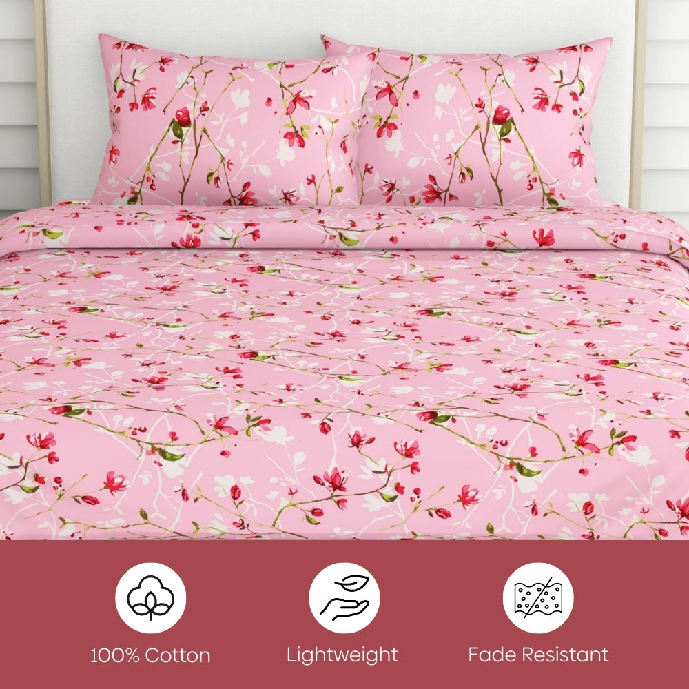 Summer Vintage Romance, 100% Cotton Double Bedsheet, 186 TC, Pink