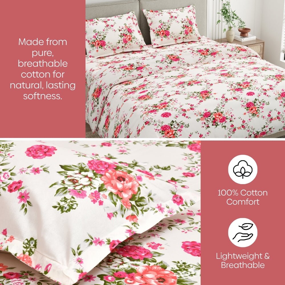 Greek Garden Romance, 100% Cotton Double Bedsheet, 144 TC, Orange - Bedsheets | haus & kinder