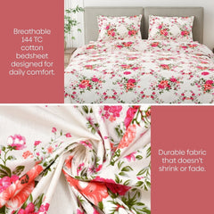Greek Garden Romance, 100% Cotton Double Bedsheet, 144 TC, Orange - Bedsheets | haus & kinder