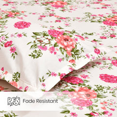 Greek Garden Romance, 100% Cotton Double Bedsheet, 144 TC, Orange - Bedsheets | haus & kinder