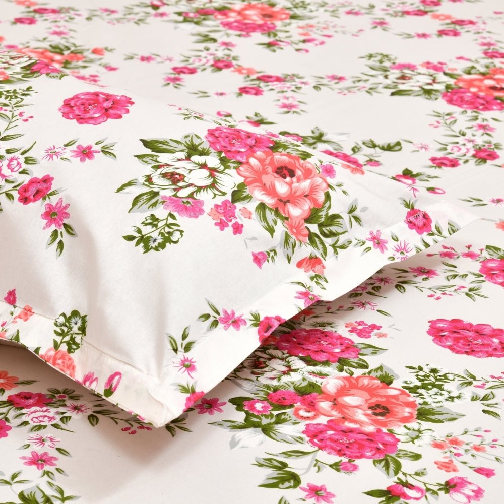Greek Garden Romance, 100% Cotton Double Bedsheet, 144 TC, Orange - Bedsheets | haus & kinder