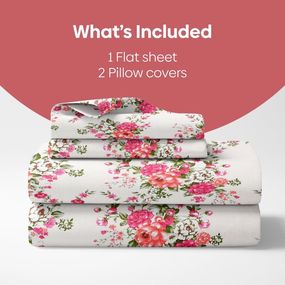 Greek Garden Romance, 100% Cotton Double Bedsheet, 144 TC, Orange - Bedsheets | haus & kinder