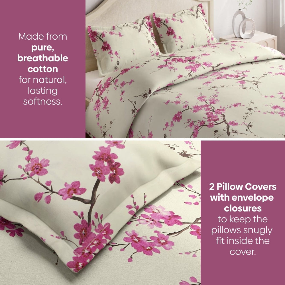 Floral Grace 100% Cotton Double Size Bedsheet, 186 TC, Eleganza Pink