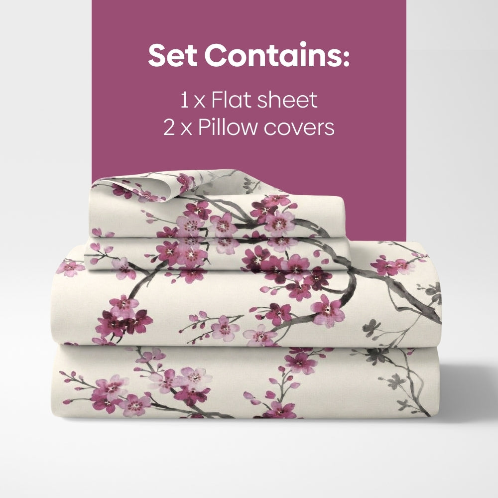 Floral Grace 100% Cotton Double Size Bedsheet, 186 TC, Eleganza Pink