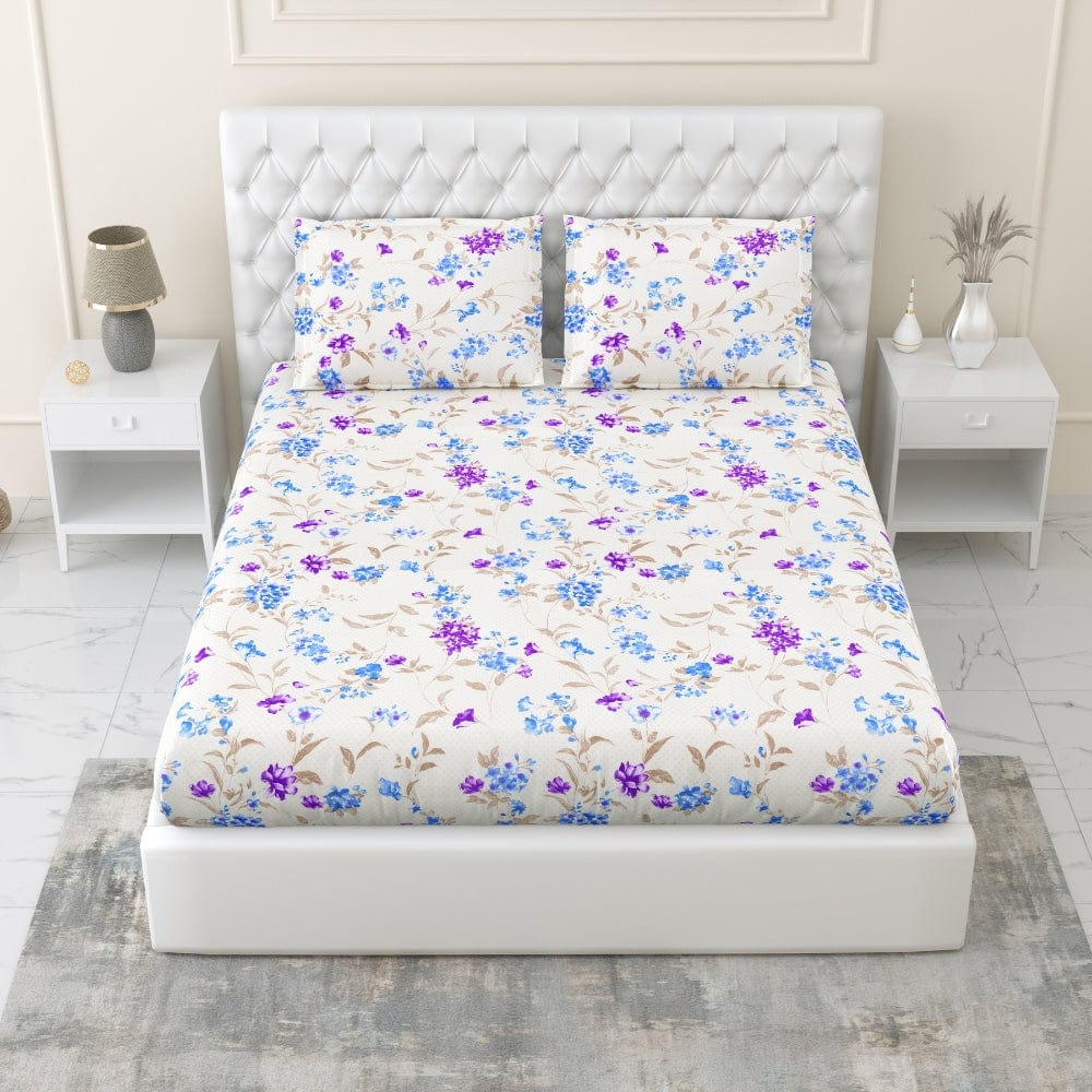 Nordic Haven All-Season Double Microfiber Bedsheet- Purple, White