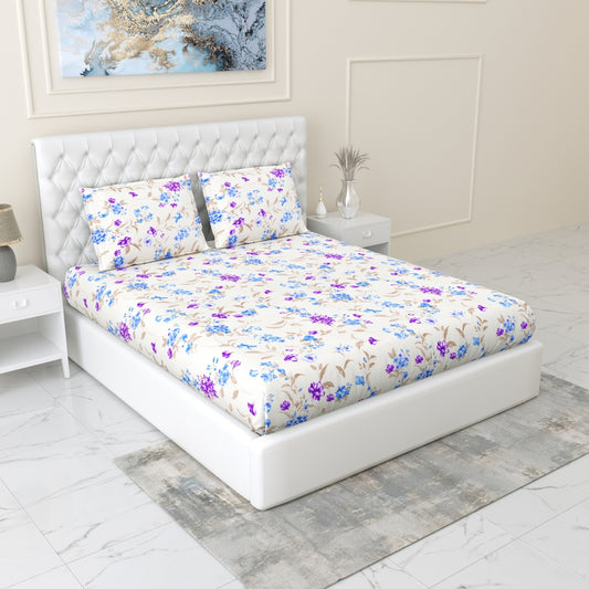 Nordic Haven All-Season Double Fitted Microfiber Bedsheet- Purple, White