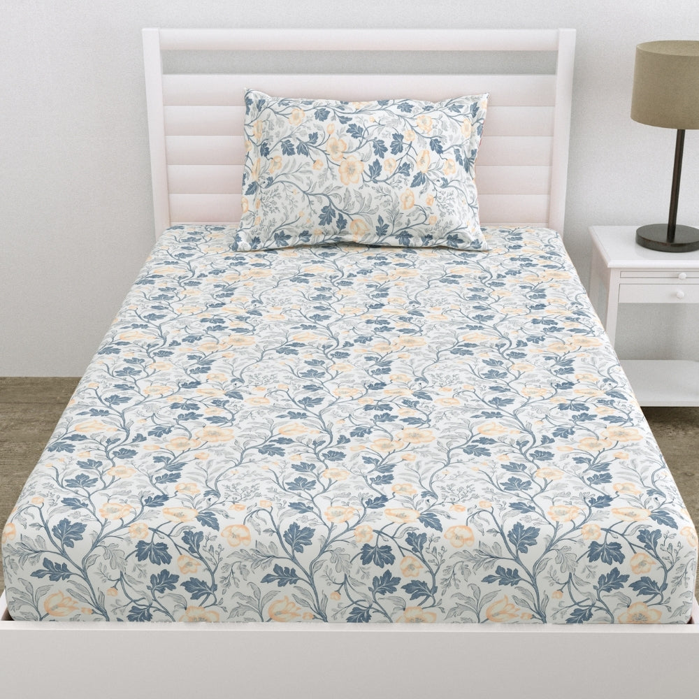 Midnight Blossom Ultra Soft Single Flat Microfiber Bedsheet, Blue