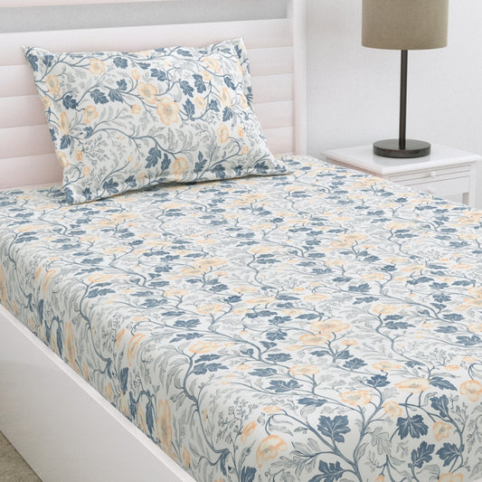 Midnight Blossom Ultra Soft Single Flat Microfiber Bedsheet, Blue