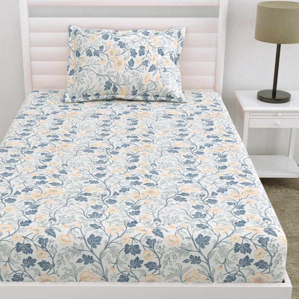 Midnight Blossom Ultra Soft Single Flat Microfiber Bedsheet, Blue