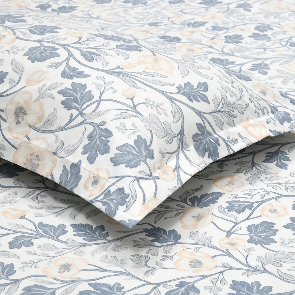 Midnight Blossom Ultra Soft Single Flat Microfiber Bedsheet, Blue