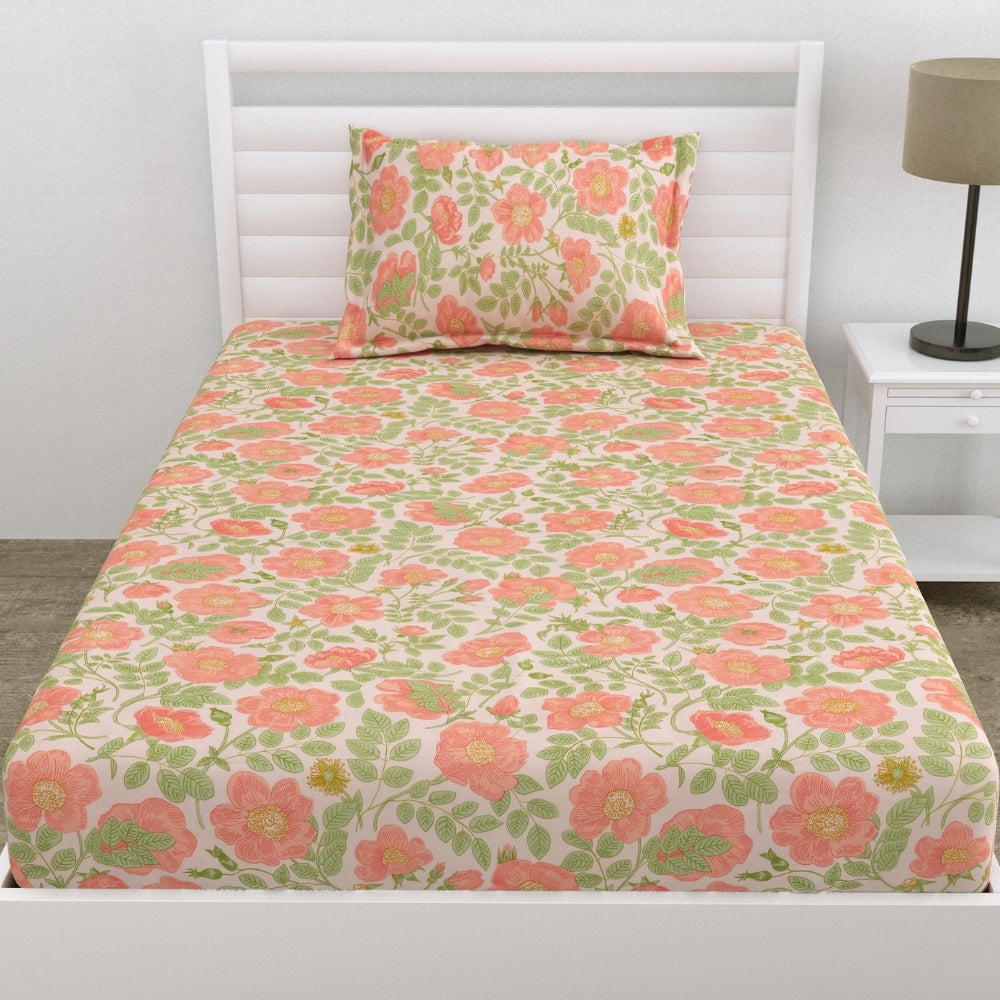 Twilight Florals Ultra Soft Single Flat Microfiber Bedsheet, Pink