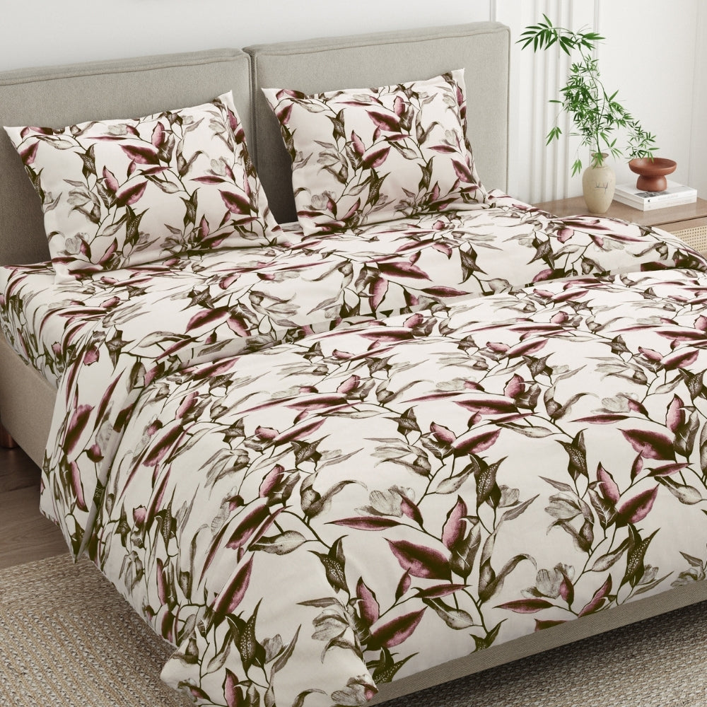 Florence Leaf 100% Cotton Double Flat Bedsheet, 144 TC