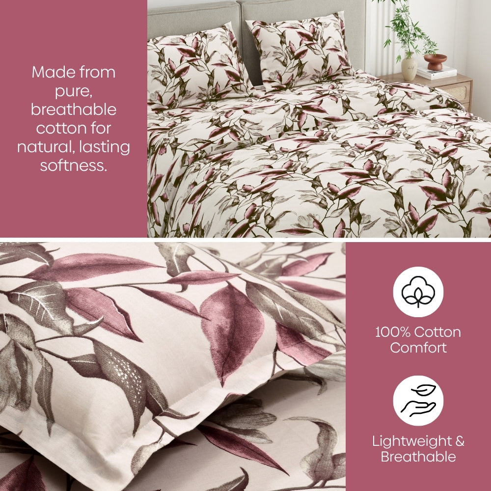 Florence Leaf 100% Cotton Double Flat Bedsheet, 144 TC