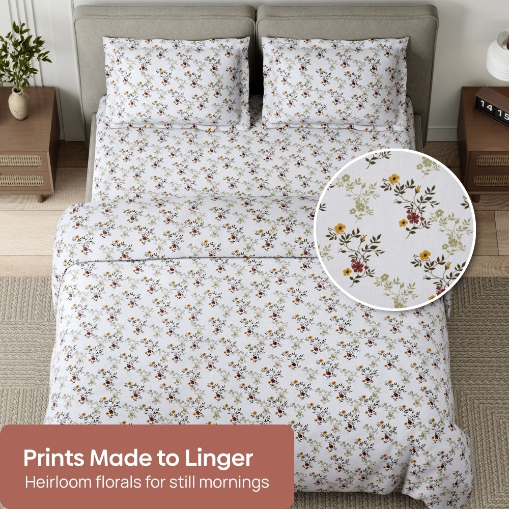 Secret Garden 100% Cotton Double Flat Bedsheet, 144 TC