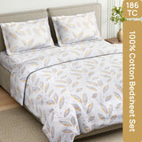 African Leaves 100% Cotton King Flat Bedsheet, Beige & Yellow - 186 TC