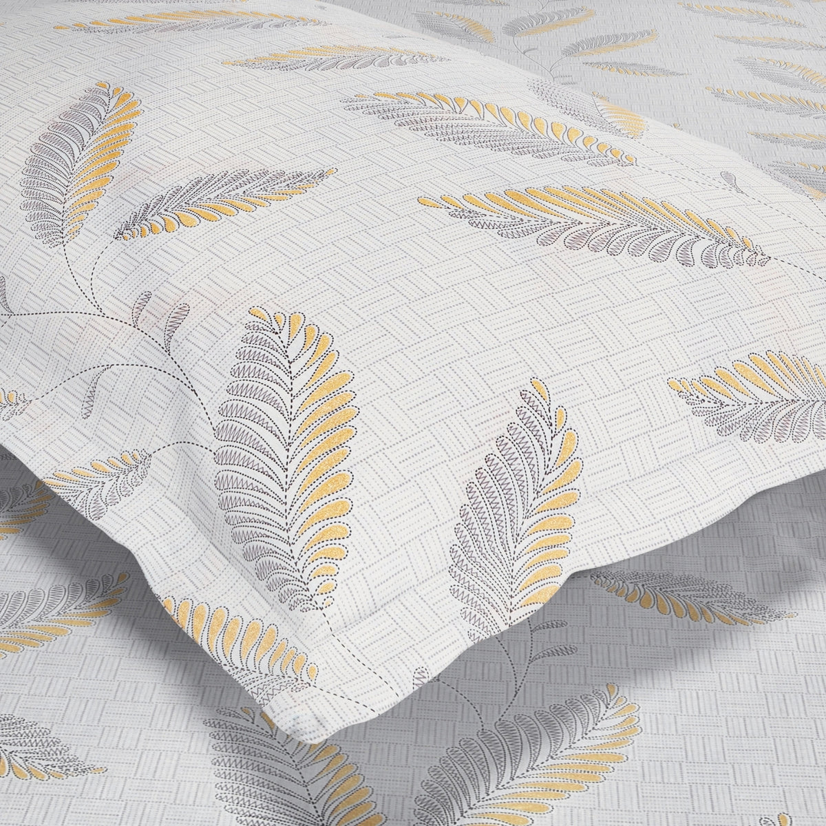 African Leaves 100% Cotton King Flat Bedsheet, Beige & Yellow - 186 TC