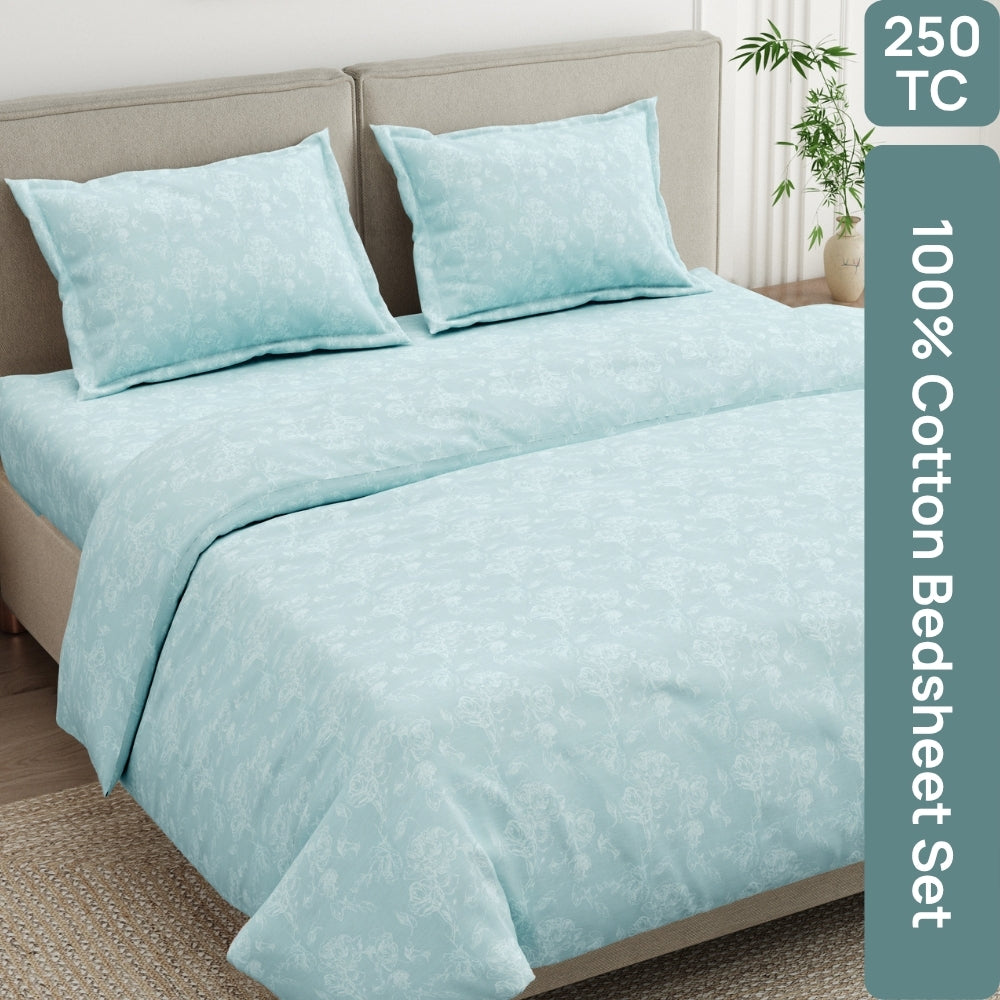 Ashen Blossom 100% Cotton Double Size Bedsheet, 300 TC