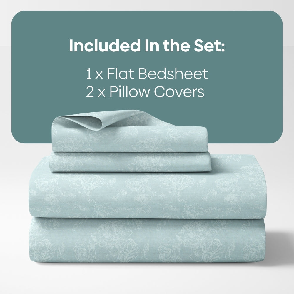 Ashen Blossom 100% Cotton Double Size Bedsheet, 300 TC